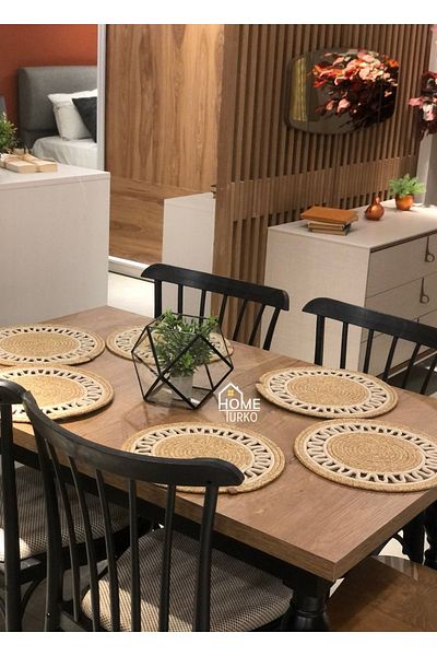 HomeTurko Φυσική γιούτα, μοντέρνα εμφάνιση με έξι μπεζ ρίγες, ψάθινη 33 X 33 cm, American Service, Πλάκα.