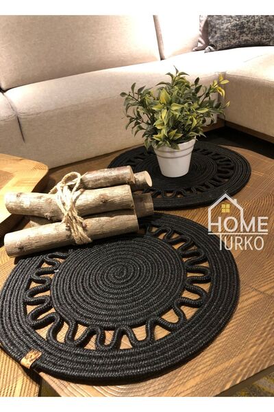 HomeTurko Natural Jut, Moderin Görünümlü Ikili Siyah, Hasır 33 X 33 Cm, Ameri...