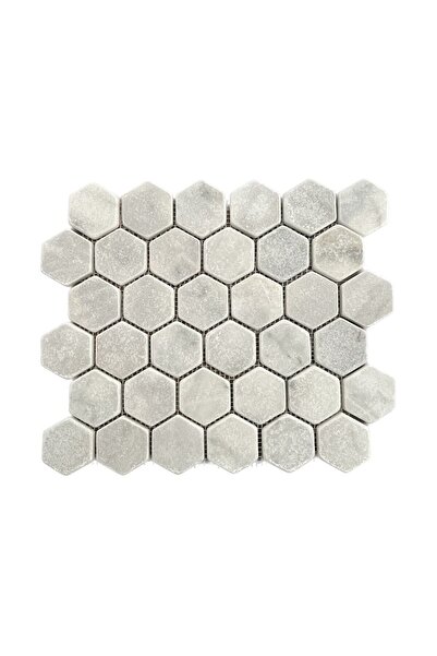 TUQCO Doğal Taş Fileli 2’’ Hexagon Carrara Eskitme Mermer Mozaik