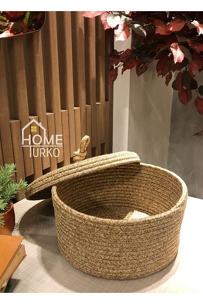HomeTurko Кошница от юта с плетен капак - многофункционална кошница за съхранение, кухня и баня