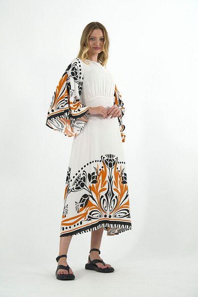 ABBRA Sommerkleid für Damen, Rundhalsausschnitt, mit Reißverschluss, 100 % Baumwolle