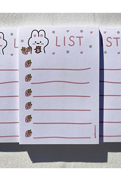 DileloyStore Tavşan & Çilek Desenli Bloknot, To Do List, Planlayıcı Defter A6...
