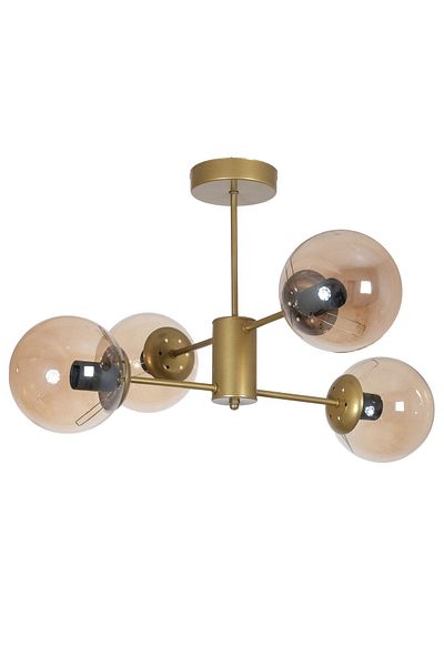 Fer Avize Oscar Modern Luxury Design Antique Color Case Honey Glass Living Room - Kitchen - Bedroom 4-Piece Chandelier