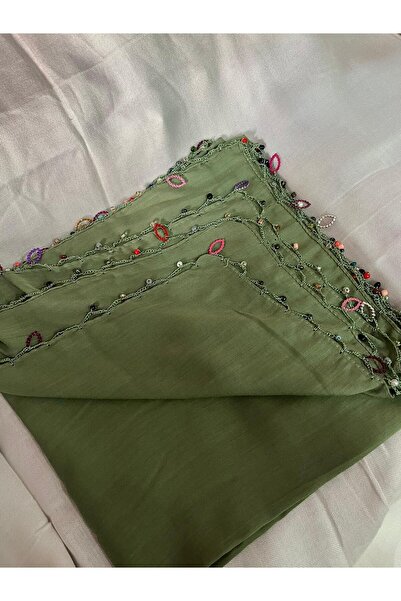 MASAL TUHAFİYE EL EMEĞİ BONCUK OYALI YAZMA TÜLBENT YEMENİ 100 X 100 YEŞİL