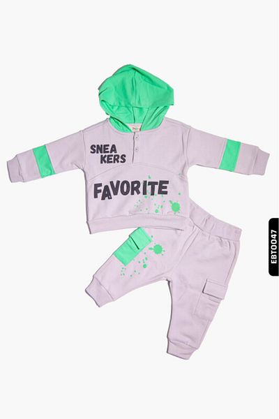 Çikoby Buttoned Collar Pocket Trousers Hooded Baby Boy Printed Tracksuit Set 6-24 Months 20086