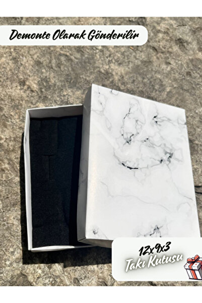 Fatih Kutu 12x9x3 - Beyaz Renk Mermer Desenli Süngerli Takı Kutusu [demonte 2...