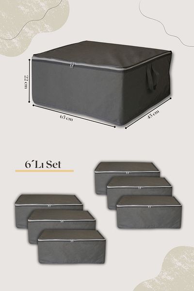 ADARYA HOME 6 Pieces Anthracite Large Size Flat Bag - 65x45x22cm