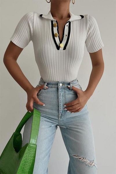 DAMGA Collection Μπλούζα με χρυσό γιακά πόλο με κουμπιά