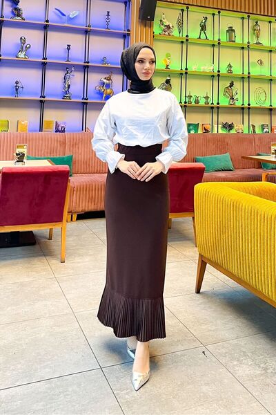 HMT ZEHRA GİYİM Dĺžka hidžábu (99 CM) Ceruzková volániková skladaná sukňa Hnedá (38-48 VEĽKOSTI) 8 rôznych farieb