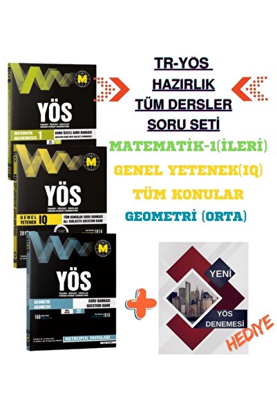 Metropol Yayınları TR-YÖS Tüm Dersler Soru Seti: Matematik, IQ, Geometri! puz...