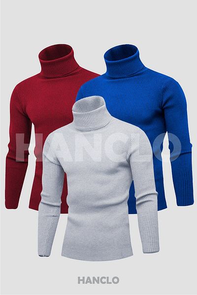 HANCLO Unisex 3-Piece Ready Pack Turtleneck Camisole Slimfit Turtleneck Sweater