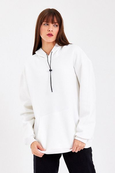 HANCLO Φούτερ με κουκούλα Unisex Λευκό με 3 κλωστές