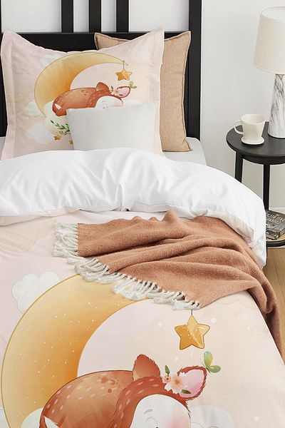 Else Dekor Cute Sleeping Gazelle Patterned Single Children's Duvet Cover Set Without Sheets
