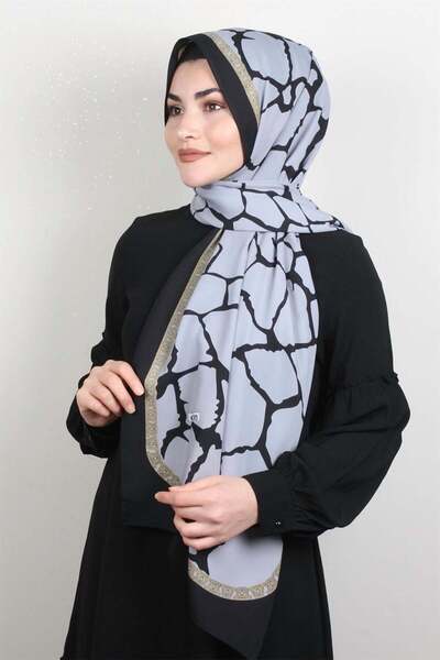 Cardion Medine Desenli Şal 1826-2 Gri-siyah