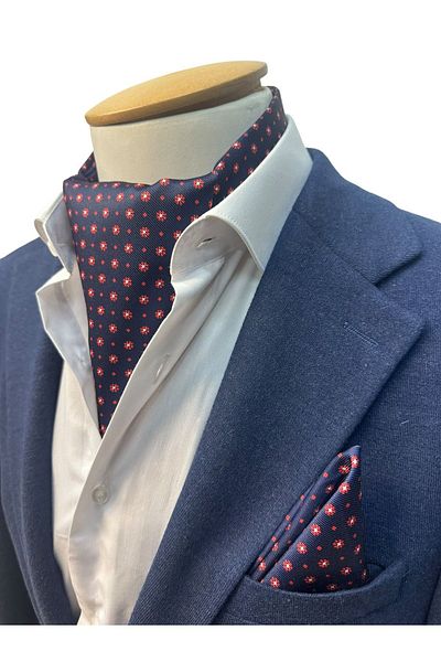 TMFASHİON Men's Daisy Patterned Ascot Scarf and Pocket Handkerchief Set with Neck Cover