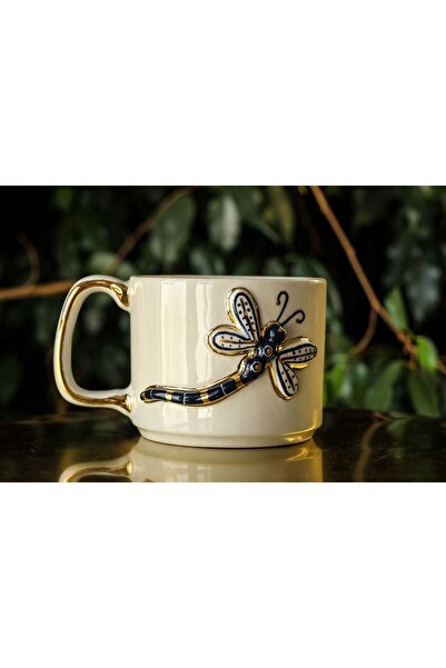 Xhoie Ceramics El Yapımı Yusufçuk Kabartma Desenli Mug Kupa Bardak