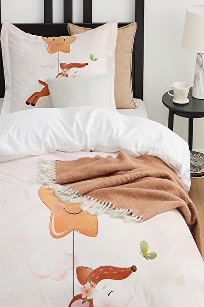 Else Halı Yıldızlı Koşan Ceylan Desenli Çarşafsız Tek Kişilik Çocuk Nevresim Takımı