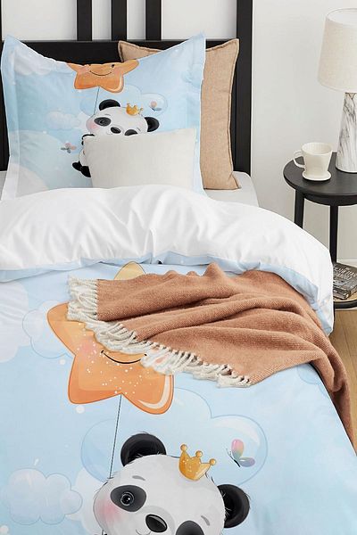 Else Dekor Starry Little Panda Patterned Single Children's Duvet Cover Set Without Sheets