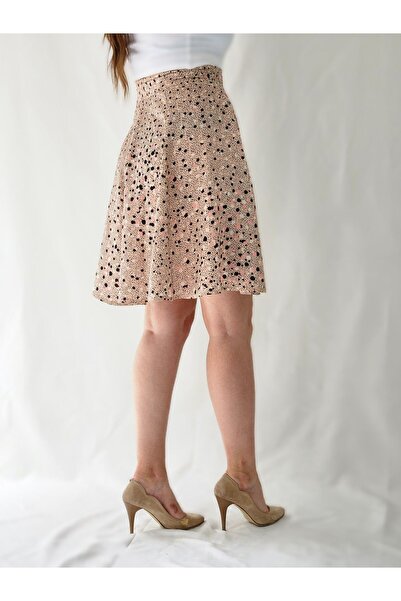 YAXİ Nude Polka Dot Patterned Women's Bell Skirt - Woven Bottom