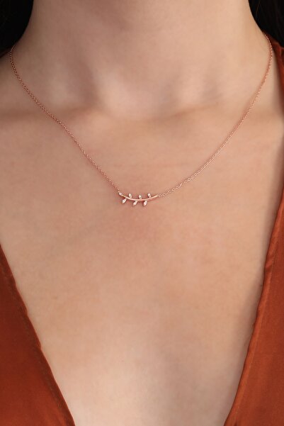 Bilsen Store 925 Ayar Rose Kaplama Beyaz Zirkon Taşlı Kolye