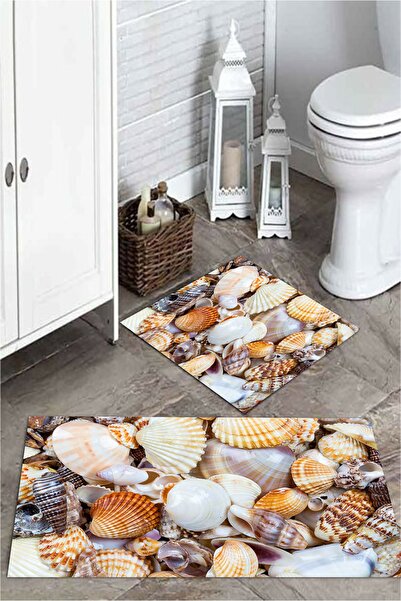 MEKTA HOME Set de covorașe de baie cu model de scoici de midii portocalii 2 buc