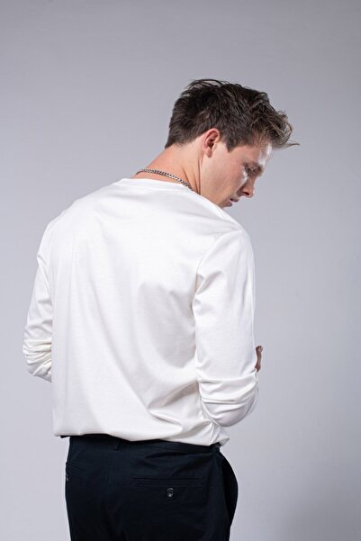 IAMNOTBASIC Erkek Beyaz Uzun Kollu Merserize İvan Tişört