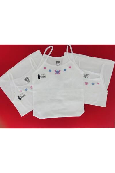 Tutku Girl's White Thread Strap Embroidered Undershirt, 6 Pieces