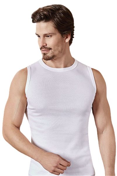 Berrak Men's White Cotton Ribbed Sleeveless Badi 3 Pack