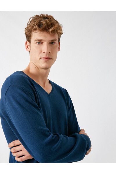 Koton 100% Cotton V-Neck Long Sleeve Knitwear Sweater