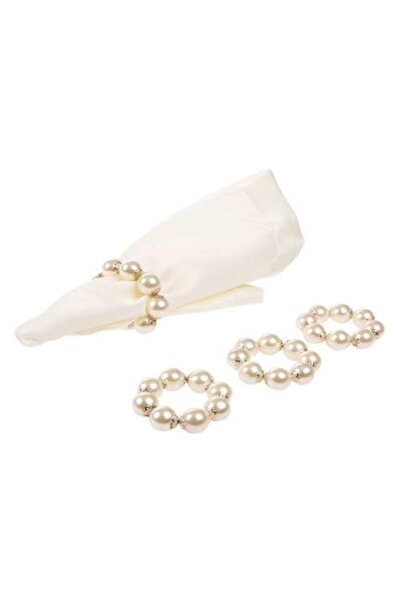 Genel Markalar 12 Li Incili Peçete Halkası 10 x 10 Ekru Krom