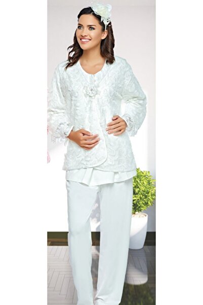 Emose Kadın Ekru 3 Lü Lohusa Pijama Takımı