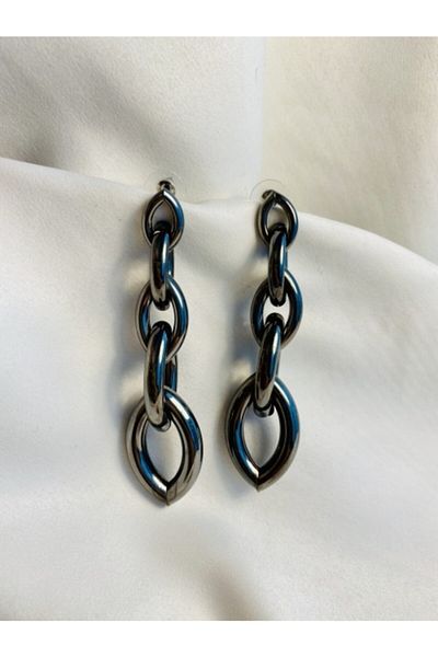 Entrendi Cansus Women's Anthracite Long Chain Earrings
