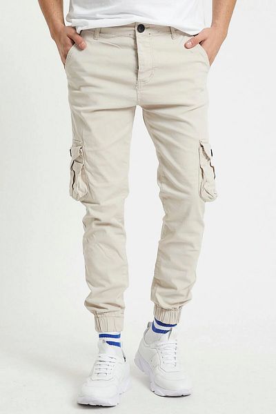 Tarz Cool Ανδρικό παντελόνι Lycra σε μπεζ Slim Fit Cargo Pocket