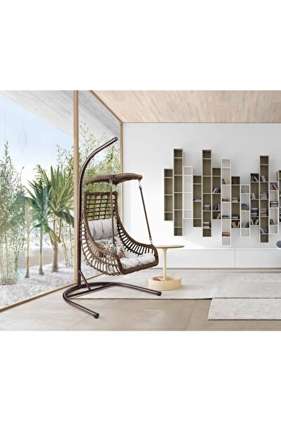 Capri Swing Salıncak Tekli Bahçe Balkon Salıncağı Rattan Alaçatı Açık Kahve
