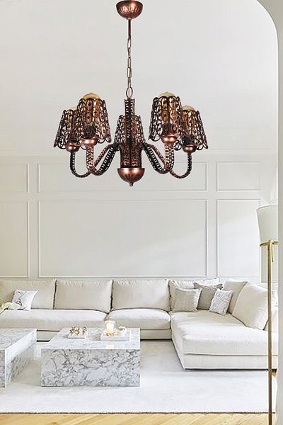 VENON Alisa 5-Piece Glass - Güven Chandelier, Metal Black Copper Patina, 0053700