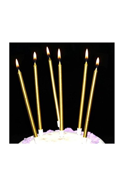 Parti dolabı 6 Adet Gold Altın Sarısı Renkli Uzun Mum, İnce Çubuk Pasta Mumu