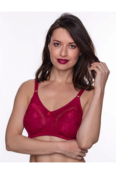 AYCI Women's Burgundy Cherry Lace Gathering-Minimizer Bra -350