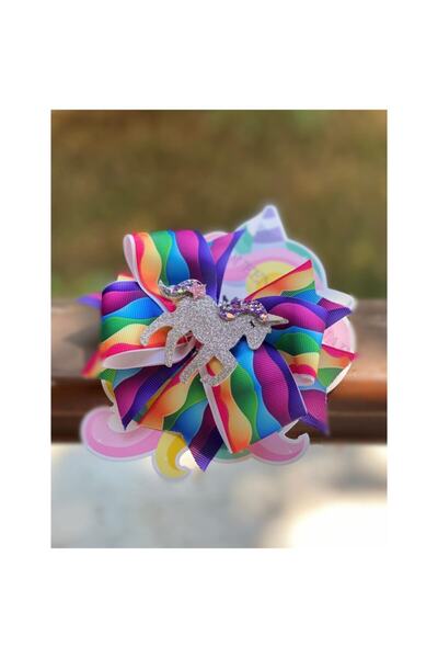 QUEEN AKSESUAR Πολύχρωμο μεταλλικό κλιπ με πούλιες ουράνιο τόξο με λάμψη με μονόκερο