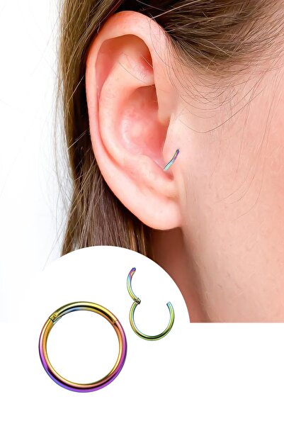 Salyangoz Company Cerrahi Çelik Hologram Renkli Halka Tragus Helix Piercing (...