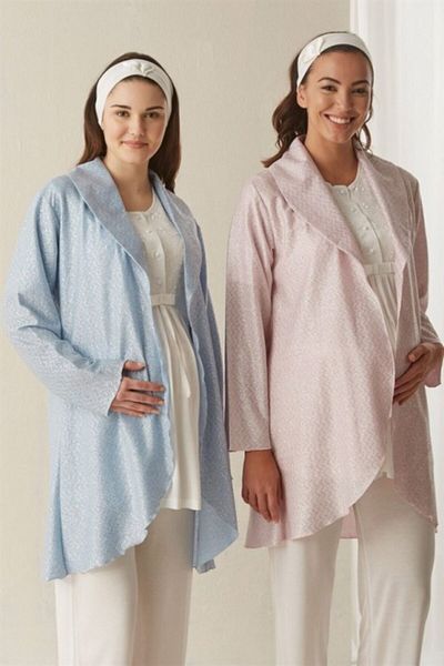 Haluk Bayram Pink Lurex Women's Maternity Set - Dressing Gown, Short Sleeve