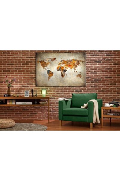 Ezeltuval Retro Dünya Haritası Kanvas Tablo 70x100 Cm