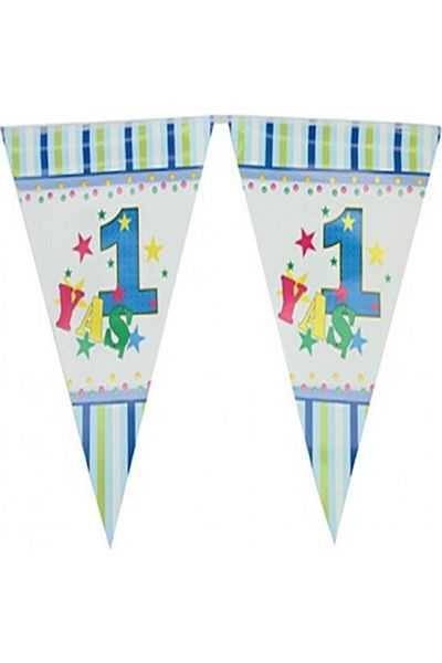 Kazanabil 1 YEAR OLD BIRTHDAY PARTY PENNANT FLAG BLUE