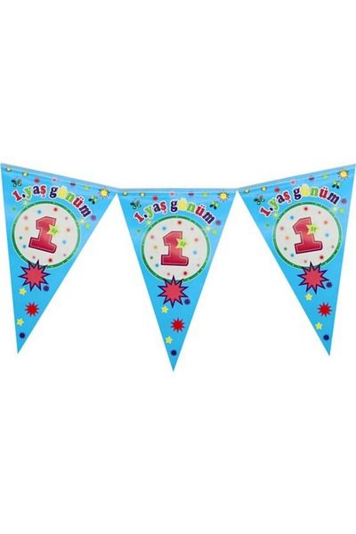 Kazanabil MY 1st BIRTHDAY BIRTHDAY PARTY TRIANGLE PENNANT FLAG BLUE