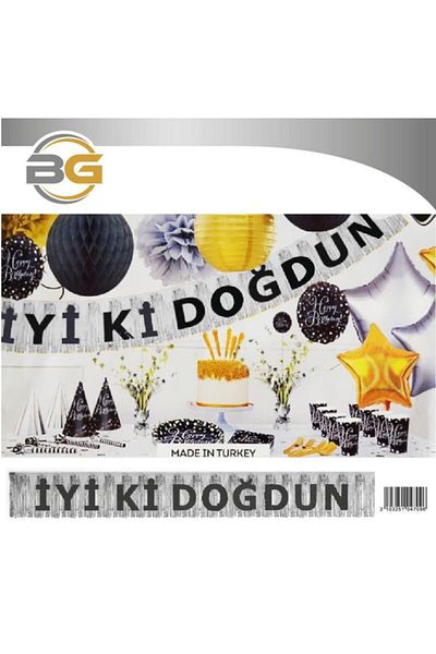 Kelebek Oyuncak Μαύρο γράμμα Happy Birthday σε ασημί φούντα