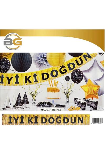 Kelebek Oyuncak Μαύρο γράμμα Happy Birthday σε χρυσή φούντα