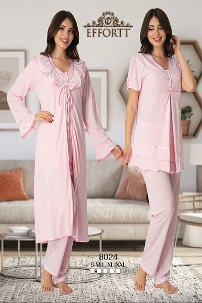 Effort Pijama Γυναικείες πιτζάμες εγκυμοσύνης σε ροζ δαντέλα με ρόμπα 8024