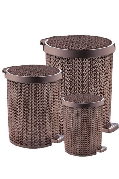 Bvlx Örgü Desenli Pedallı Çöp Kovası 3 'lü Set