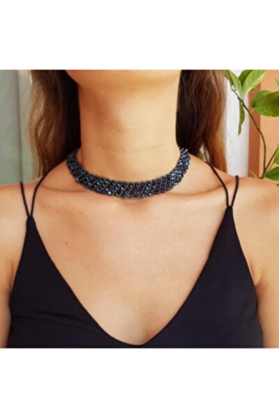 Handmade By HLY تصميم قلادة من حجر الكريستال بتفاصيل أنثراسايت