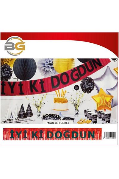 Kelebek Oyuncak Μαύρο γράμμα Happy Birthday σε κόκκινη φούντα