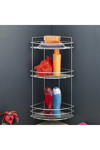 Teknotel Üç Katlı Banyo Duş Köşe Rafı Krom Bk043
